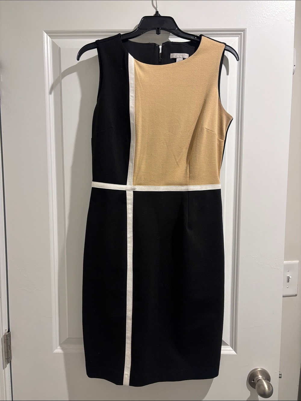 Black and Camel Colorblock Sheath Dress